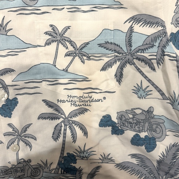 Men’s 3XL short sleeve button down Harley Davidson shirt with Hawaiian theme - Picture 3 of 7